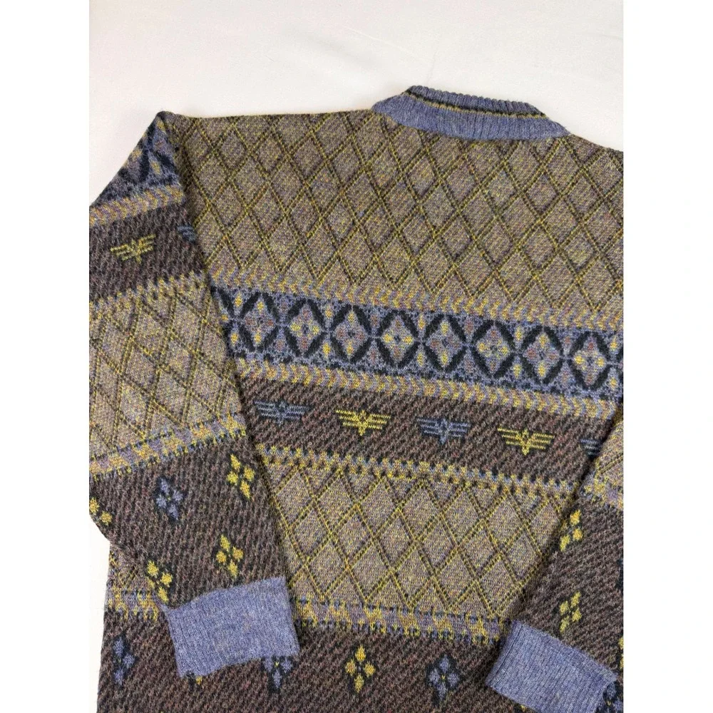 Peter England Vintage Wool Blend Sweater Grandpa Isle Italy Geometric Knit Men L